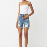 High Waisted Distressed Denim Shorts