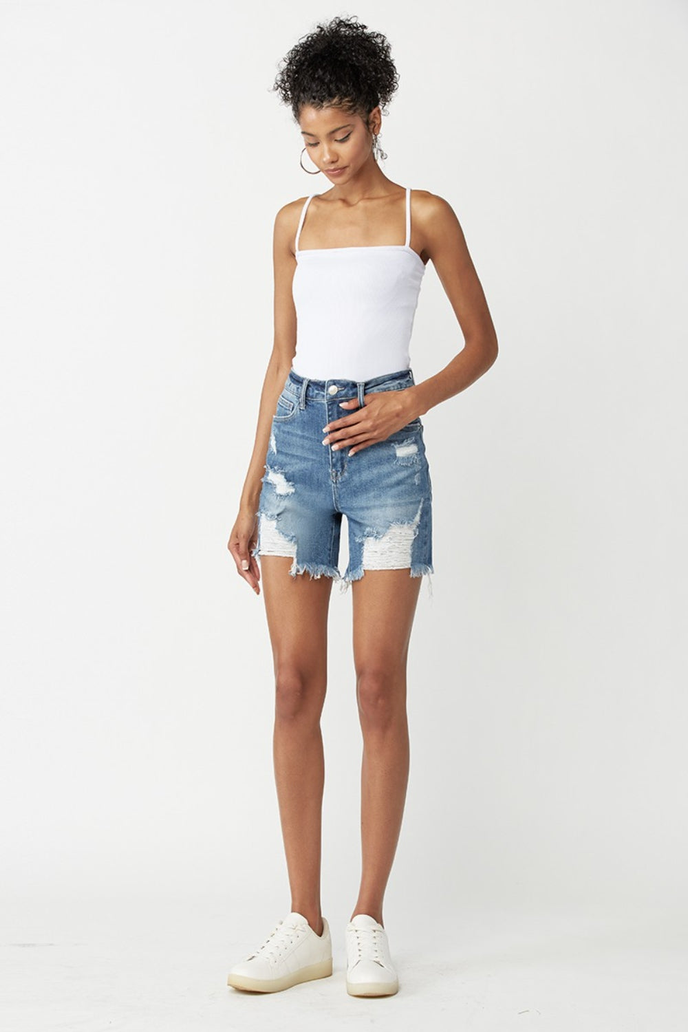 High Waisted Distressed Denim Shorts