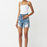 High Waisted Distressed Denim Shorts