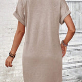 Quarter Button V-Neck Short Sleeve Dress