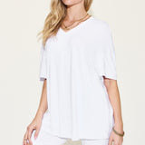 Basic Bae Full Size V-Neck Drop Shoulder T-Shirt and Shorts Set