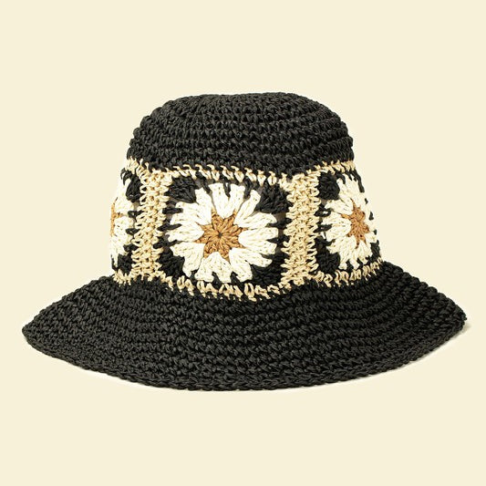 Packable crochet granny square bucket hat