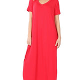 Viscose Fabric V-Neck Short Sleeve Maxi Dress