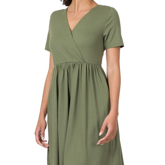 Brushed DTY Buttery Soft Fabric Surplice Dress