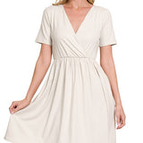 Brushed DTY Buttery Soft Fabric Surplice Dress