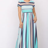 Plus Short Sleeve Stripe Maxi Dress