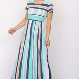 Plus Short Sleeve Stripe Maxi Dress