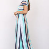 Plus Short Sleeve Stripe Maxi Dress