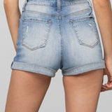 Double Waistband Denim Shorts