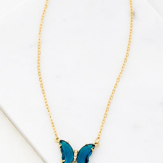 GEMSTONE BUTTERFLY PENDANT NECKLACE