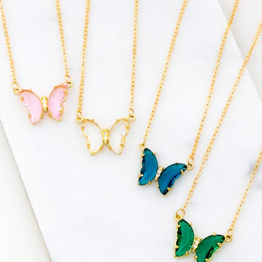 GEM STONE BUTTERFLY PENDANT NECKLACE