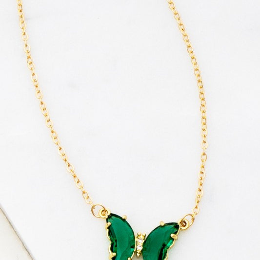 GEMSTONE BUTTERFLY PENDANT NECKLACE