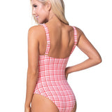 TEEXTURED PLAID CUTOUT ONE PIECE SWIMSUIT