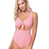 TEEXTURED PLAID CUTOUT ONE PIECE SWIMSUIT