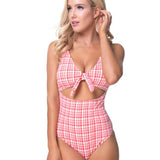 TEEXTURED PLAID CUTOUT ONE PIECE SWIMSUIT