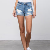 Ripped Roll Up Leg Denim Shorts