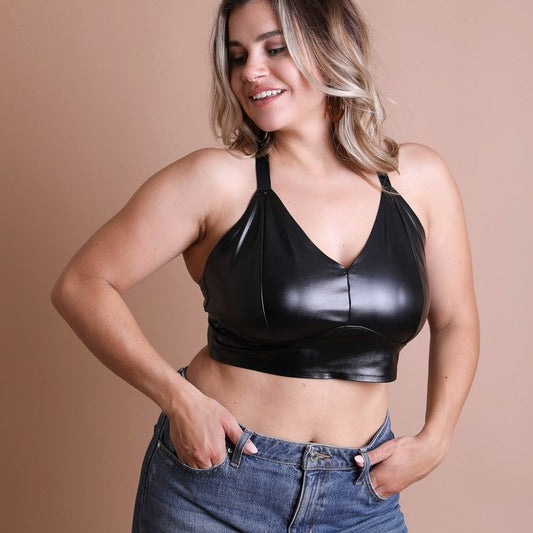 Faux Leather Longline Bralette Plus Size