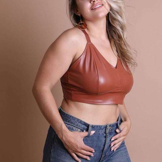 Faux Leather Longline Bralette Plus Size