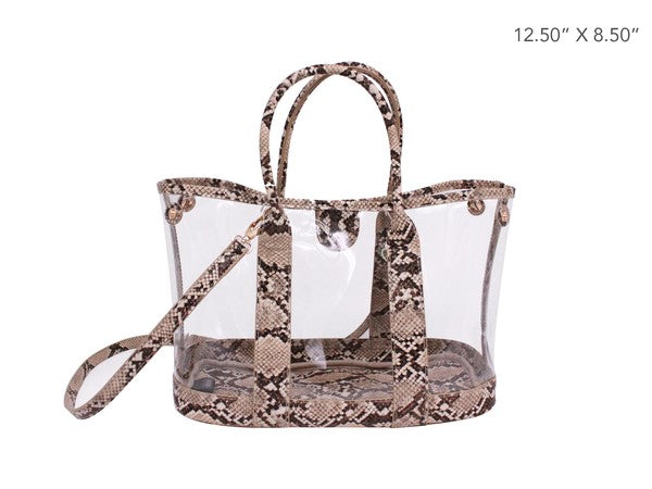 SNAKESKIN TRIM CLEAR TOTE