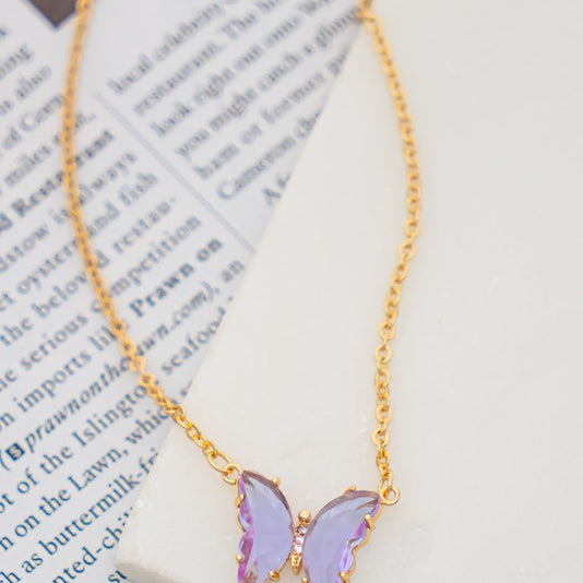 GEMSTONE BUTTERFLY PENDANT NECKLACE