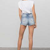 Double Waistband Denim Shorts