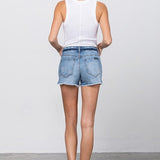 Ripped Roll Up Leg Denim Shorts