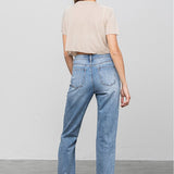 High Waist Ripped Raw Hem Girlfriend Jeans