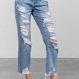 High Waist Ripped Raw Hem Girlfriend Jeans