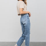 High Waist Ripped Raw Hem Girlfriend Jeans