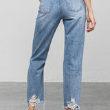 High Waist Ripped Raw Hem Girlfriend Jeans