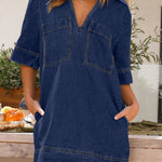 Johnny Collar Half Sleeve Denim Dress