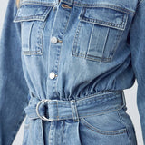 Belted Collared Button Front Denim Jumpsuit