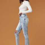 High Rise Distressed Skinny