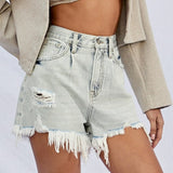 High Rise Frayed Denim Shorts