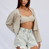 High Rise Frayed Denim Shorts