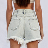 High Rise Frayed Denim Shorts