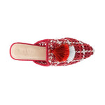 MARIANA WOVEN FLAT MULES WITH TASSELS