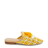 MARIANA WOVEN FLAT MULES WITH TASSELS