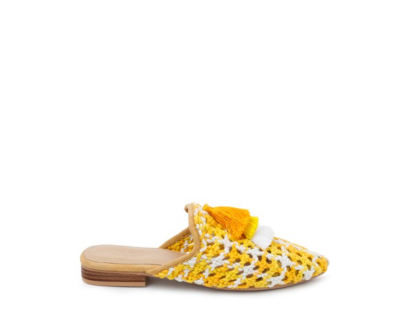 MARIANA WOVEN FLAT MULES WITH TASSELS