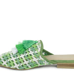 MARIANA WOVEN FLAT MULES WITH TASSELS