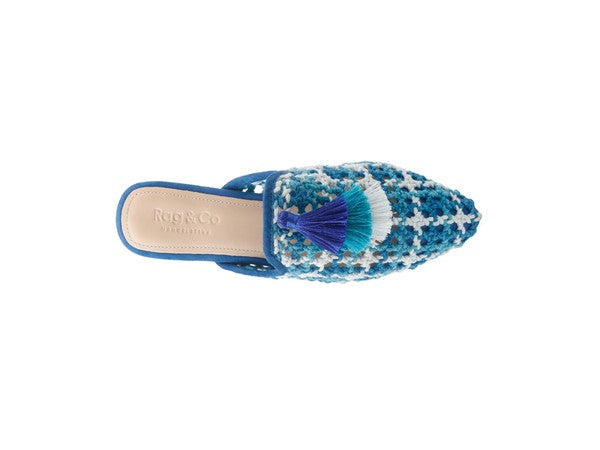 MARIANA WOVEN FLAT MULES WITH TASSELS