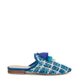 MARIANA WOVEN FLAT MULES WITH TASSELS