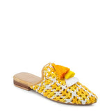 MARIANA WOVEN FLAT MULES WITH TASSELS