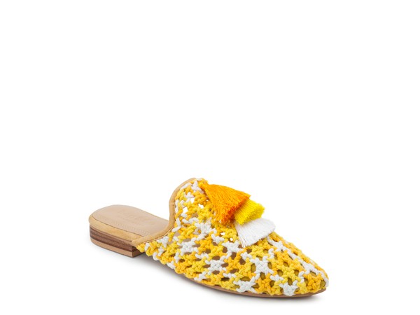 MARIANA WOVEN FLAT MULES WITH TASSELS