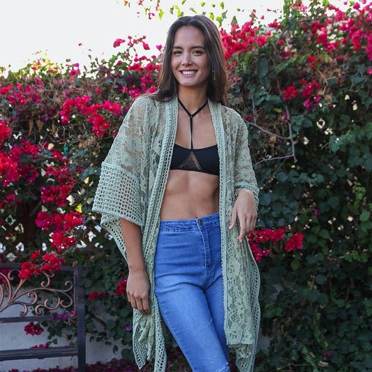 Floral Lace Textured Kimono