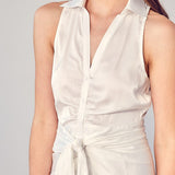 Sleeveless Collared Front Tie Dress