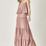 Pin Stripe Print Tube Maxi Dress