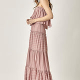 Pin Stripe Print Tube Maxi Dress