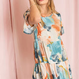 Tie Dye Ruffle Triple Tiered Midi Dress