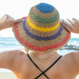 Rainbow Woven Straw Bucket Hat